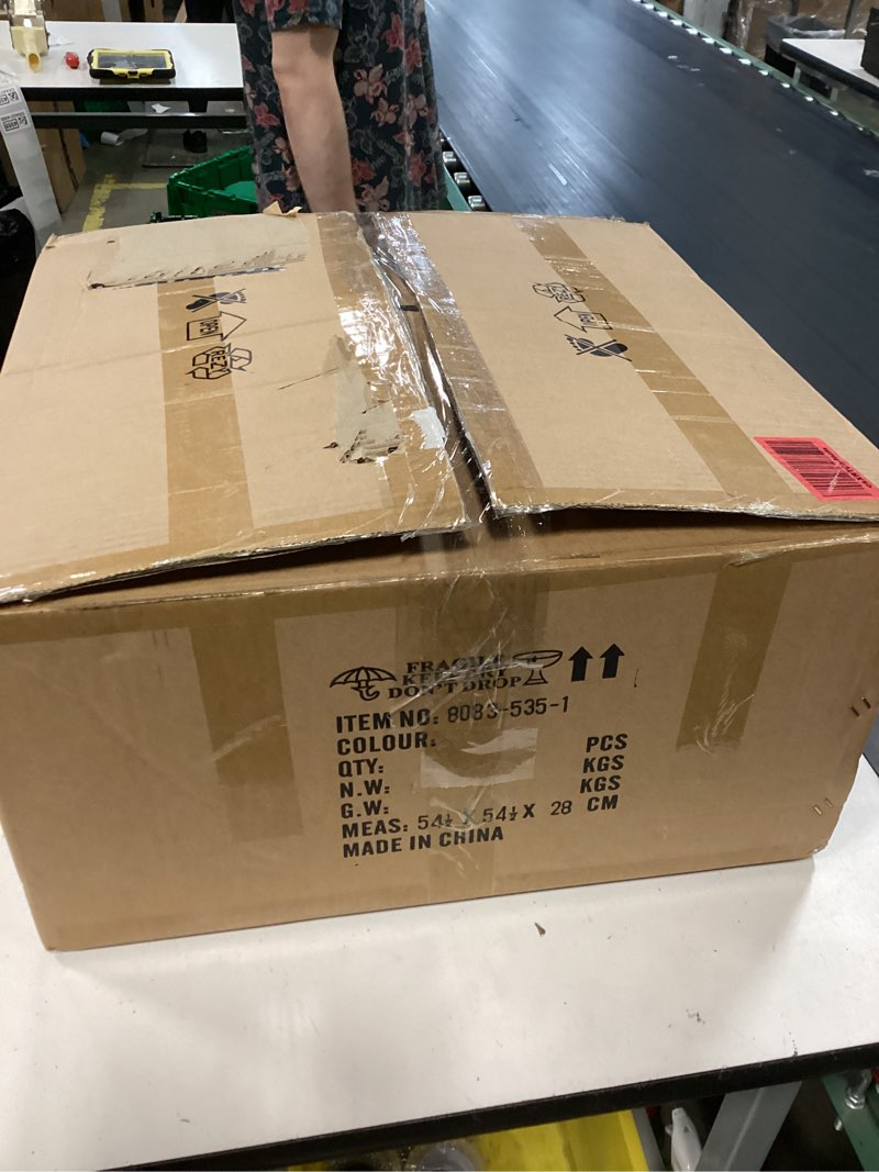 Condition photo showing As Is for a large matte black warehouse-style or barn-style pendant lamp shade, measuring 54.5 cm (approximately 21.5 inches) in diameter.