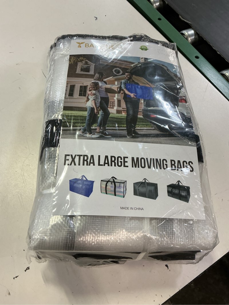 Condition photo showing New/Like New for baleine 6-pack oversized moving bags with reinforced handles, heavy-duty storage tote for clothes, moving supplies (clear, 6-pack) 6-pack clear