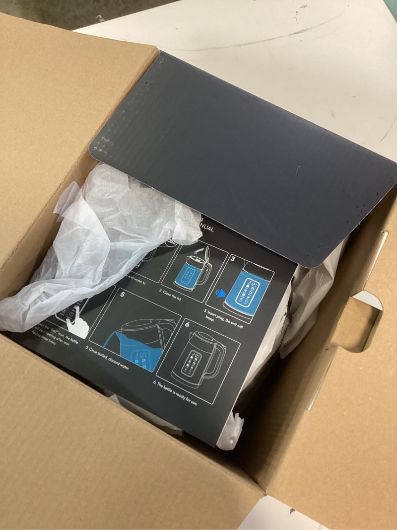 Condition photo showing New/Like New for Mecity Electric Kettle 1.7L Touch Screen Temperature Control Water Boiler, No Plastic Contact with Water. 6 Presets For Tea and Coffee, 2 Hours Keep Warm, Auto Shut Off, Cream & Stainless Steel Color Silver & Cream