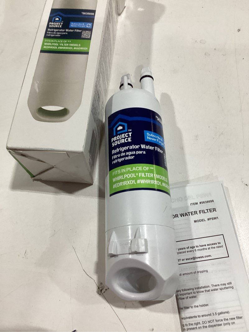 Condition photo showing As Is for project source push-in refrigerator water filter fits whirlpool filter edr1rxd1