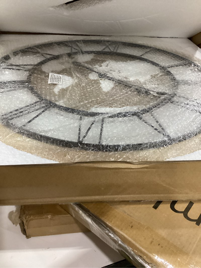 Condition photo showing Good Condition for cuspin  large farmhouse wall clock for living room decor, handcrafted silent non ticking battery operated rustic wall clock with solid wood frame and roman numerals