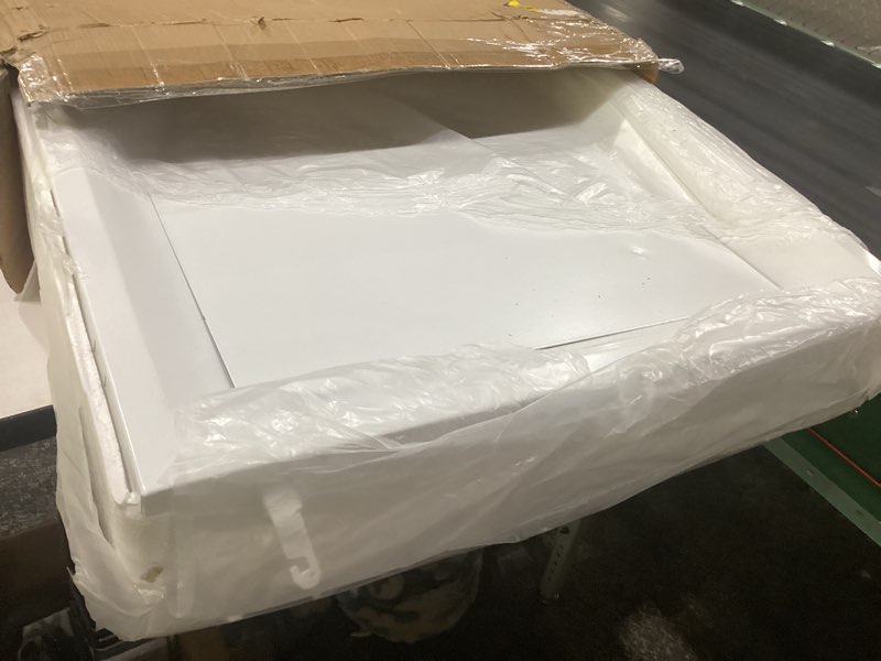 Condition photo showing Good Condition for fits 24x24 steel t-bar drop ceiling grid | 2x2 feet lay in steel air supply diffuser with round 6" [neck size] by handua | flat plate plaque diffuser | white | outer dimension: 23-3/4" x 23-3/4" 1 6" neck [plaque]