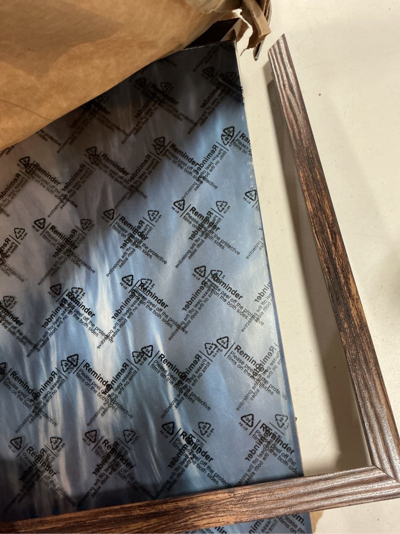 Condition photo showing As Is for 11x17 picture frame brown, classic poster frame for horizontal or vertical wall mounting, 1 pack brown 11x17