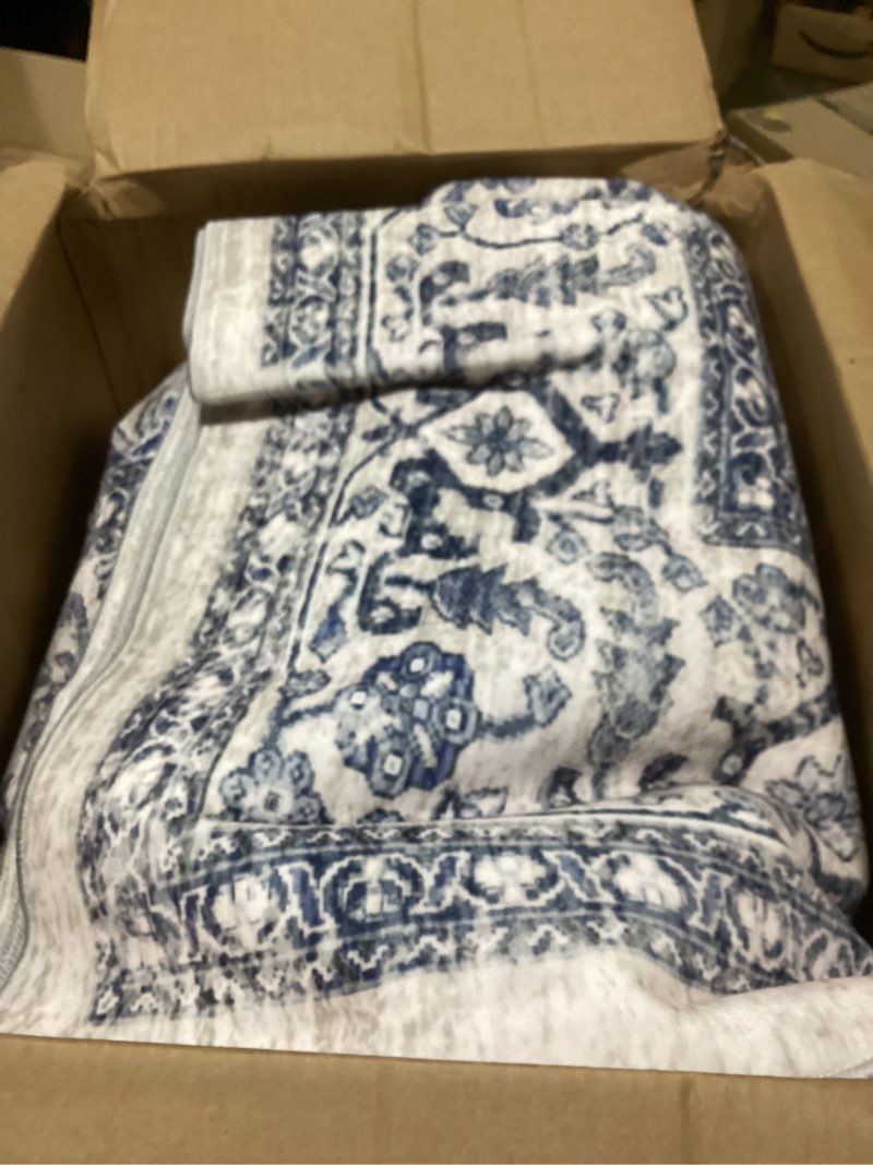 Condition photo showing Good Condition for LIVEBOX Blue Washable Area Rug 8x10 - Large Vintage Tribal Living Room Rug Oriental for Bedroom, Non-Slip Retro Medallion Carpet Print Distressed for Dining Room Guest Office 8' x 10' (Rectangular) Medallion Blue