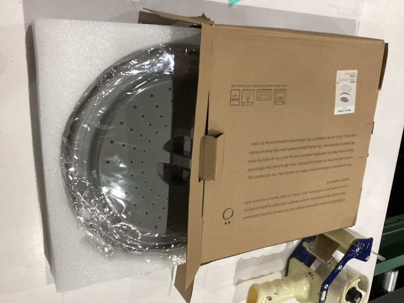 Condition photo showing Good Condition for onemore microwave bacon tray with lid ceramic bacon cooker meat rack for oven cooking crispy bacon maker with cover - 11 inch round bacon dish plate, white white with lid