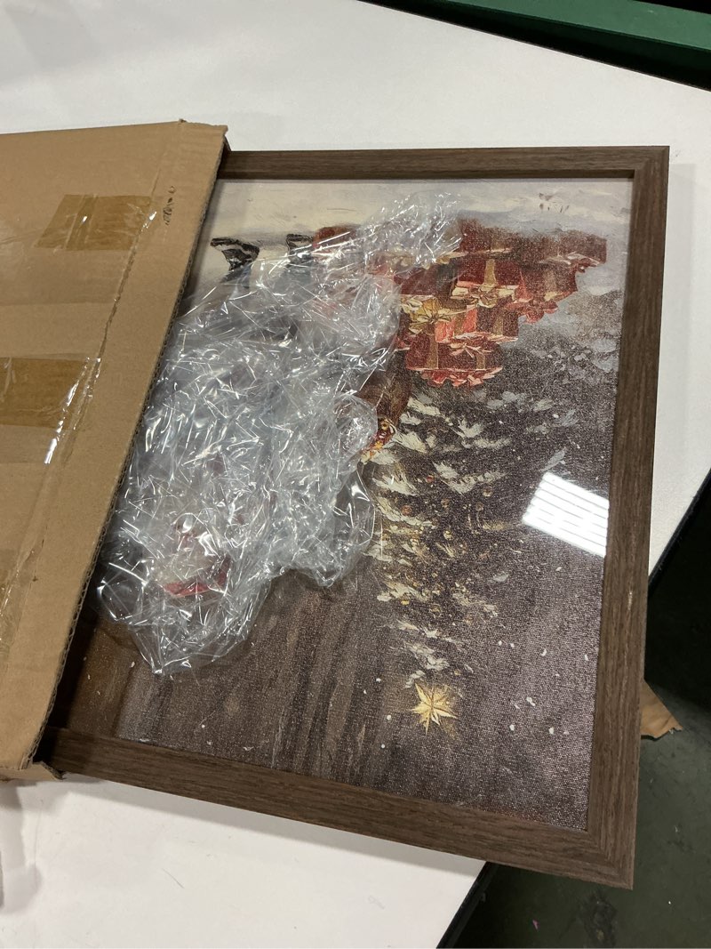 Condition photo showing New/Like New for KVTM Christmas Canvas Framed Wall Art, Vintage Santa Claus Pictures Holiday Snowy Forest Painting, Festive Santa and Reindeer Prints Artwork Decor Large Canvas for Living Room Bedroom, 16x24 inches Framed Christmas Wall Art01 24"L x 16"W