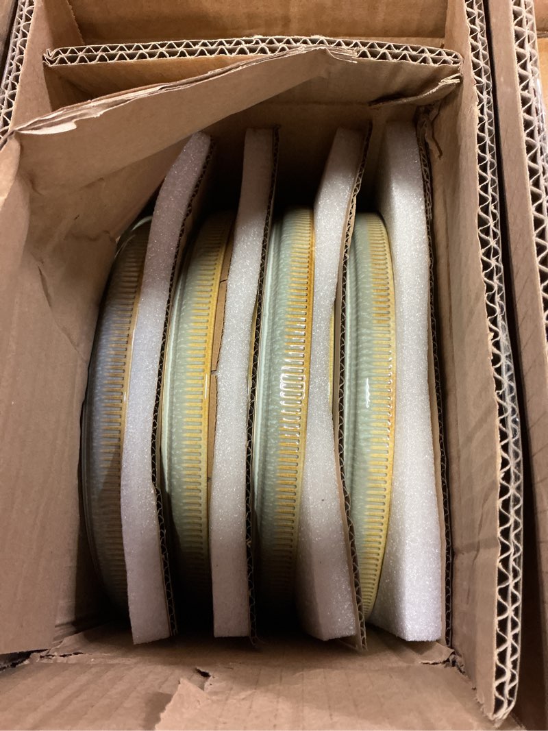 Condition photo showing Good Condition for theterra ceramic dinnerware sets for 8, 24 pieces porcelain lightweight plates and bowls sets, scratch resistant dish set, oven & microwave & dishwasher safe, desert sage desert sage service for 8