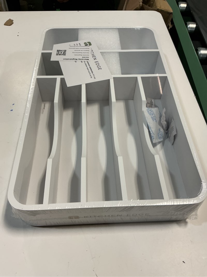 Condition photo showing New/Like New for Rounded Silverware Drawer Organizer - White Bamboo