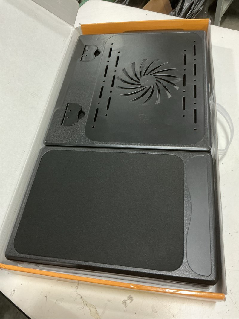Condition photo showing Good Condition for teqhome laptop desk for bed, adjustable table with fan, portable lap desk, foldable legs, stand for couch sofa, tray with led light, 4 usb ports, storage, mouse pad black