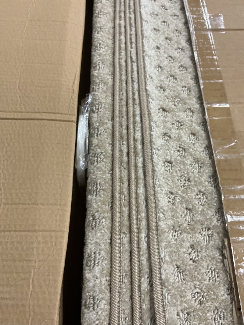 Condition photo showing Good Condition for bullnose stair treads non slip 9.5" x 32", 14 pcs carpet stair treads for wooden steps indoor with edge protection, reusable peel and stick tpu backing stair runner rugs - lattice pattern beige grey beige grey (lattice pattern) 9.5*32 inch 14