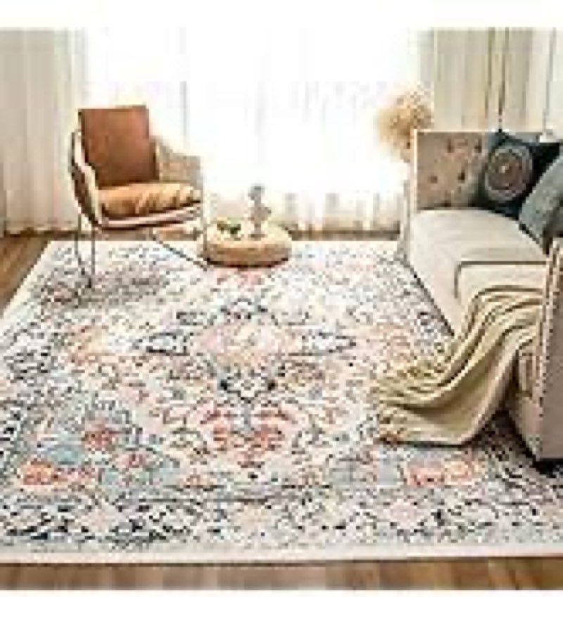 WILLSUN Washable Area Rugs, 6x9 Non-Slip Boho Large Area Rugs for Living Room, Bedroom, Machine Wash