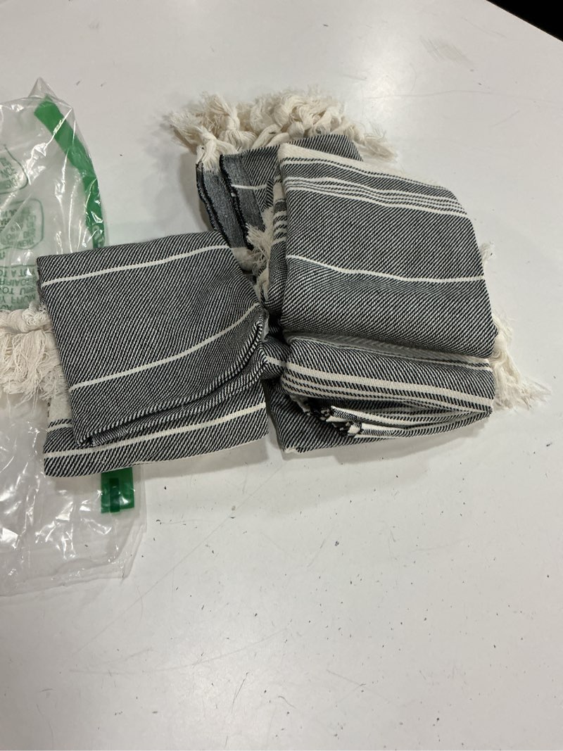 Condition photo showing New/Like New for bazaar anatolia hand towels - set of 4 | 39" x 19" - decorative turkish hand towel for bathroom, 100% cotton, kitchen, face, hair, tea, dishcloth, bathroom hand towels - stripe black black stripe 4