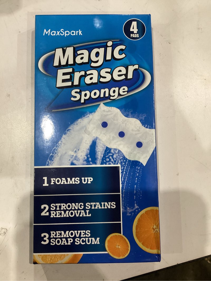 Condition photo showing New/Like New for Magic Eraser Sponges 4 Pack – Thick Melamine Cleaning Sponges for Walls, Kitchen, Bathroom & Floors – White Magic Sponge Eraser Pads for Heavy Duty Multi-Purpose Cleaning