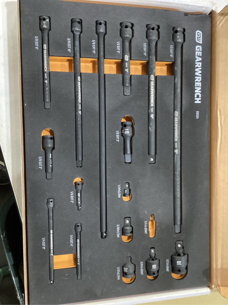 Condition photo showing Good Condition for GEARWRENCH 17 Piece 1/4", 3/8", 1/2" Impact Drive Tool Accessories Set with EVA Foam Tray - 86524