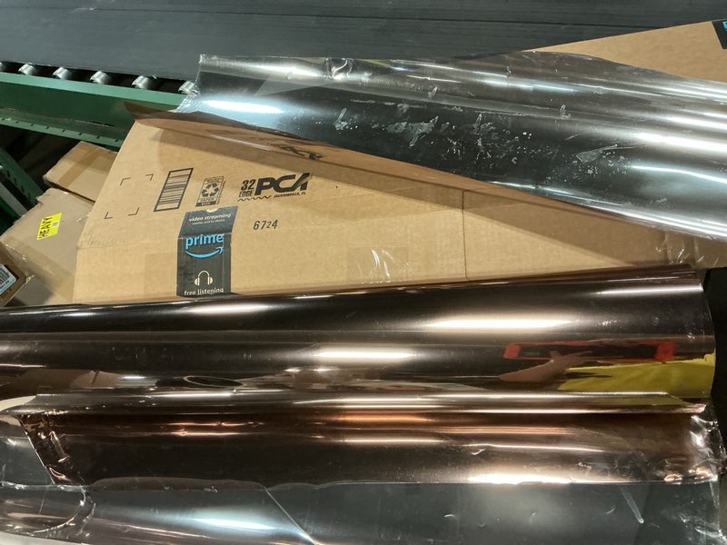 Condition photo showing As Is for wpctev reflective window film mirror one way daytime privacy anti uv static cling window film removable decorative screen stickers brown & silver 6 mil 35.4 inch x 20 feet brown silver 35.4 inch x 20 feet