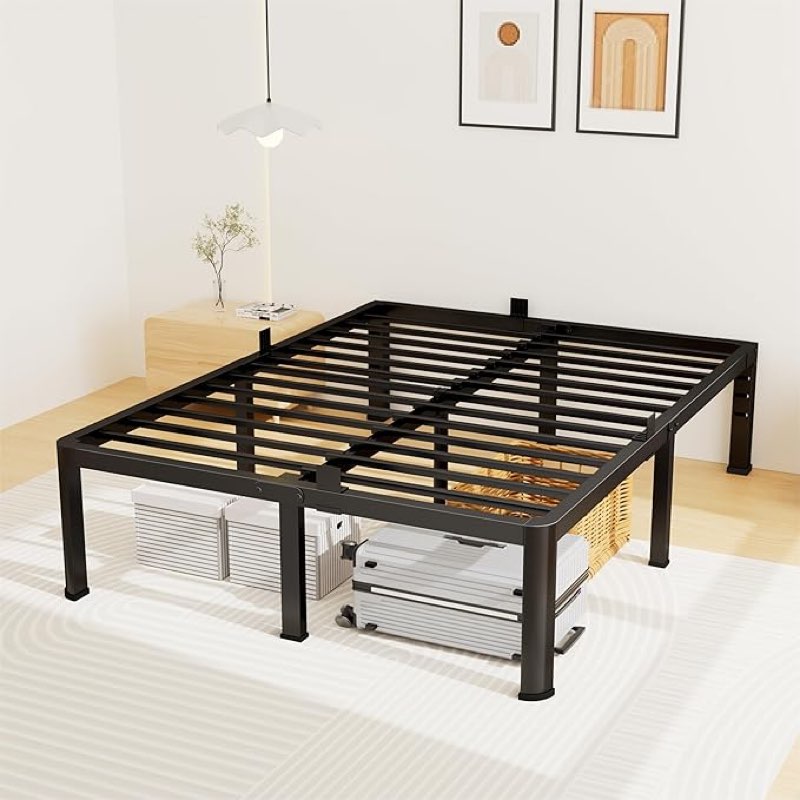 14 Inch Full Bed Frame, Metal Platform Bed Frame with Round Corner Legs, 3500 lbs Heavy Duty Steel Slats Support, No Box Spring Needed, Noise Free, Easy Assembly, Black