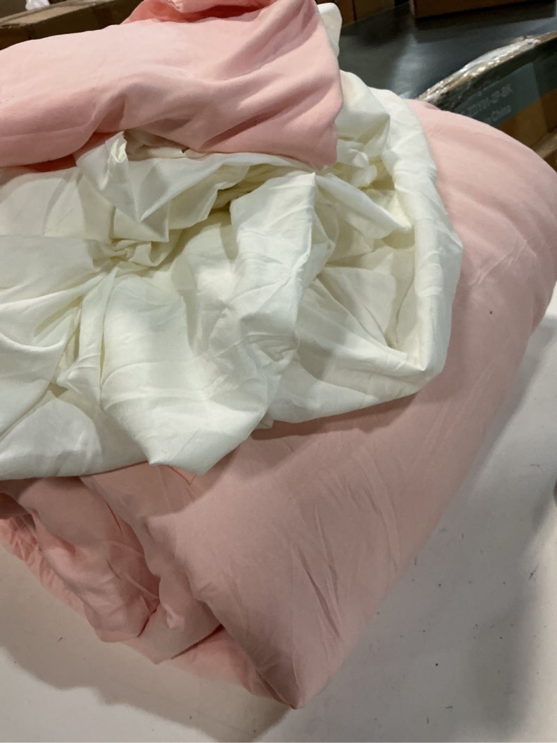 Condition photo showing Good Condition for full size comforter sets for girls, pink and white comforter reversible, 7 pieces soft bed in a bag full with comforter, sheets, pillowcases & shams, all seasons boho full bed set full pink