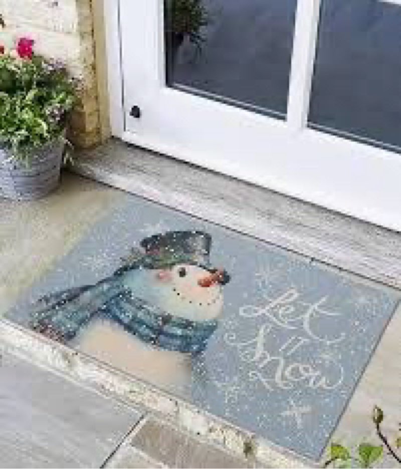 merry christmas door mat, rustic winter village scene christmas bauble doormat non-slip for porch indoor outside entrance entryway, festive xmas welcome mat front door, 17x30 inch christmas holly decorative balls with bells