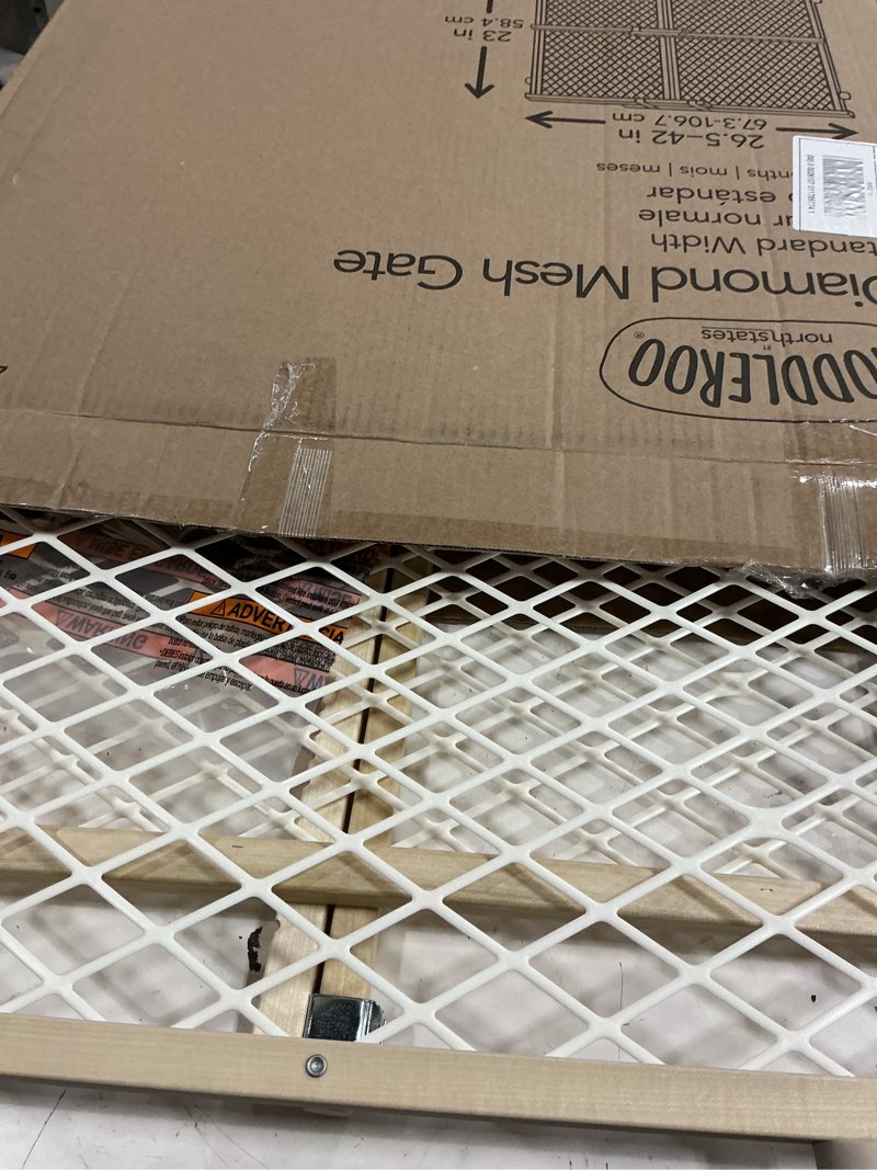 Condition photo showing Good Condition for toddleroo by north states - diamond mesh wooden baby gate: pressure mounted baby gate for doorways - adjustable 26.5 to 42 inches wide - 23 inches tall