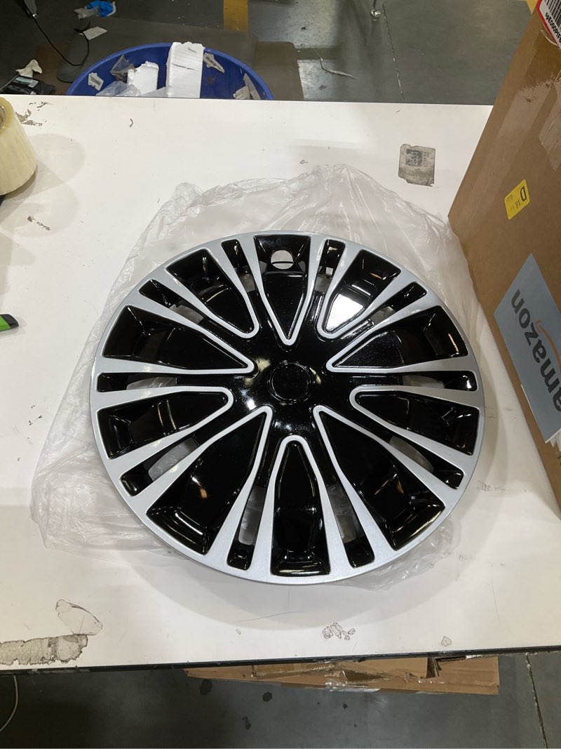 Condition photo showing Good Condition for wolfstorm 4-pack 15 inches wheel rim cover hubcaps,redesign fashion style replacement hubcaps,car truck suv hub accessories, silver&black 15-inch fashion silver&black