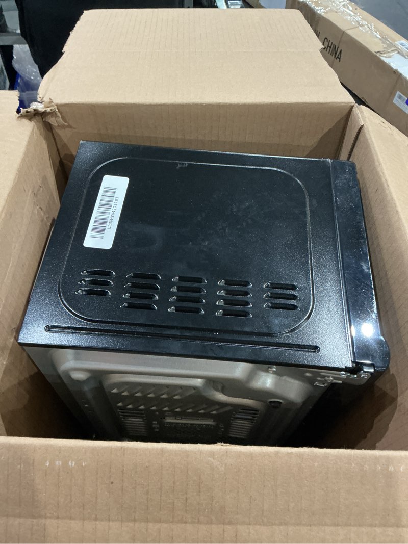 Condition photo showing As Is for black+decker em720cb7 digital microwave oven with turntable push-button door, child safety lock, 700w, stainless steel, 0.7 cu.ft 0.7 cu. ft.