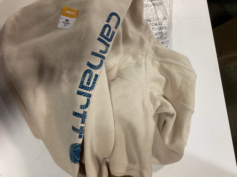 Condition photo showing New/Like New for carhartt loose fit midweight logo sleeve graphic hoodie beige 2xl tall with ocean logo