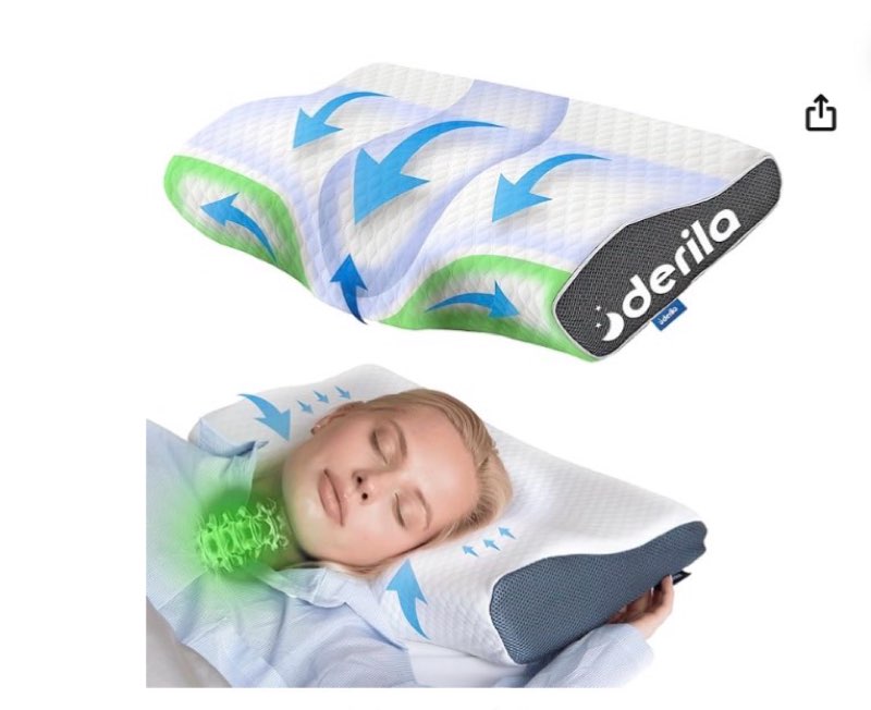 Derila Cervical Neck Pillow for Sleeping - Ergonomic Neck Support Pillow for Back, Stomach, Side Sleeper Contour Memory Foam Pillows for Shoulder Relief - 19.7" x 11.8" x 3.9"