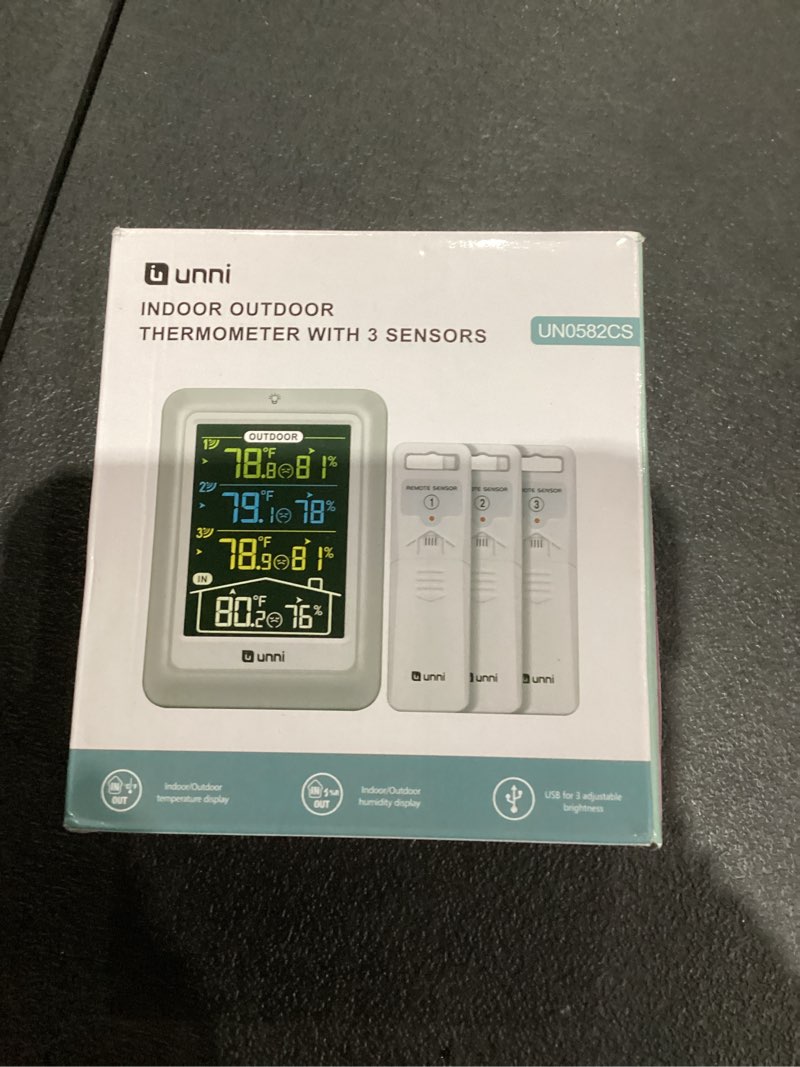 Condition photo showing New/Like New for indoor outdoor thermometer wireless, 4.5 inch display digital hygrometer thermometer temperature humidity monitor with 330ft range sensor and adjustable backlight (multi)