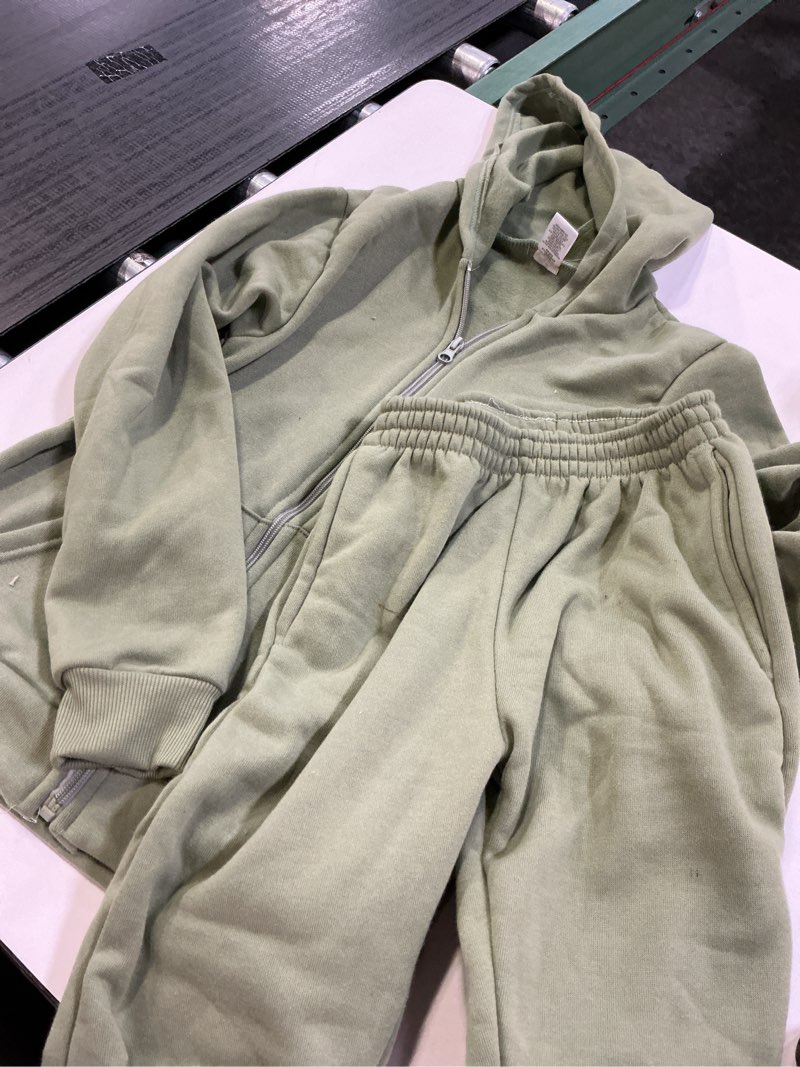 Condition photo showing As Is for real love girls jogger set - fleece zip up hoodie sweatshirt and sweatpants 2 piece activewear set size 14/16