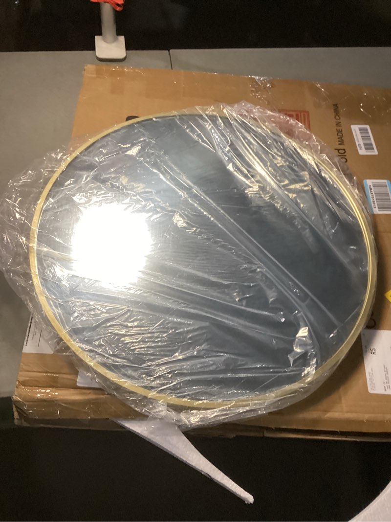 Condition photo showing As Is for tetote round mirror 24 inch brushed nickel mirror for bathroom 24"l x 24"w brushed nickel