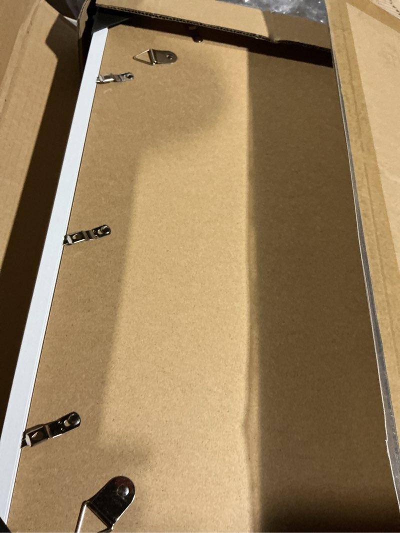 Condition photo showing As Is for 12x18 frame set of 3 - display 11x17 photo with mat or 12 x 18 poster without mat, wall mounting horizontal and vertical, white white 12x18 in