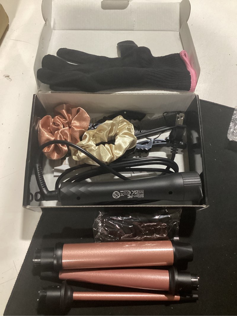Condition photo showing Good Condition for curling iron wand set, curling wand 3 in 1 hair curling wands interchangeable ceramic 0.35-1.25inch barrel hair curler, with heat resistant glove small-1