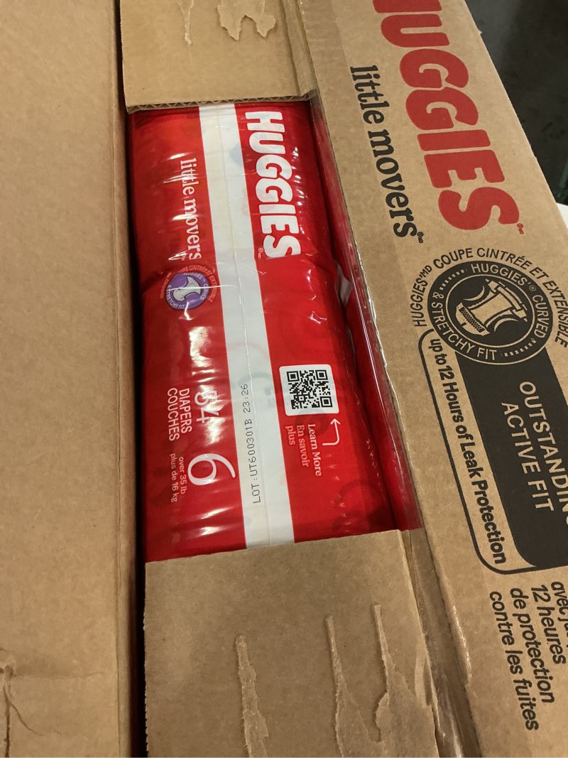 Condition photo showing New/Like New for Huggies Size 6 Diapers, Little Movers Baby Diapers, Size 6 (35+ lbs), 108 Count (2 Packs of 54), Packaging May Vary