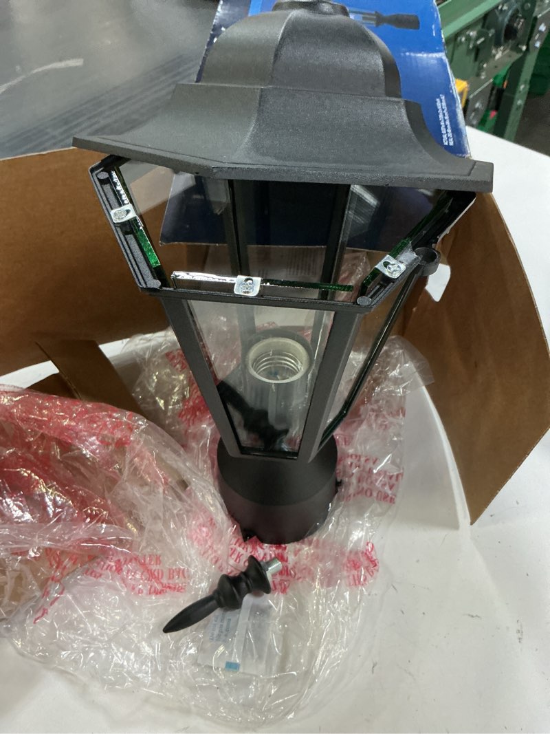 Condition photo showing As Is for project source steinbeck 14.92-in sand black traditional outdoor light post lantern