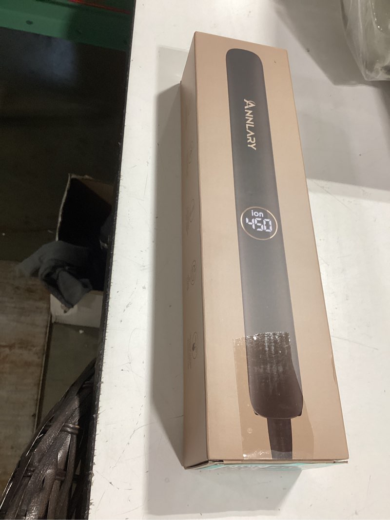 Condition photo showing New/Like New for annlary hair straightener 1 inch flat iron and curler 2 in 1, 15s fast heating, professional titanium ceramic ionic dual voltage straighteners for all hair types black