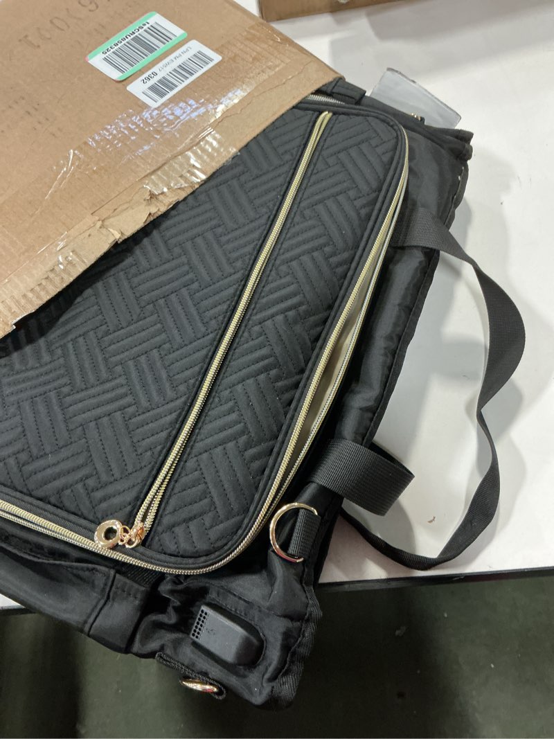 Condition photo showing New/Like New for Teacher Tote Bag with Accordion File Organizer Pocket, Soft Nylon Utility Bag with 15.6 inch Laptop Compartment & USB Port, Large Work Tote Bag for Office Supplies Women (Black) Elegant Black