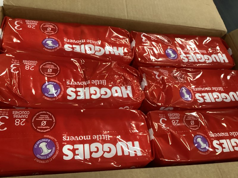 Condition photo showing Good Condition for huggies size 3 diapers, little movers baby diapers, size 3 (16-28 lbs), 168 count (6 packs of 28), packaging may vary size 3 168