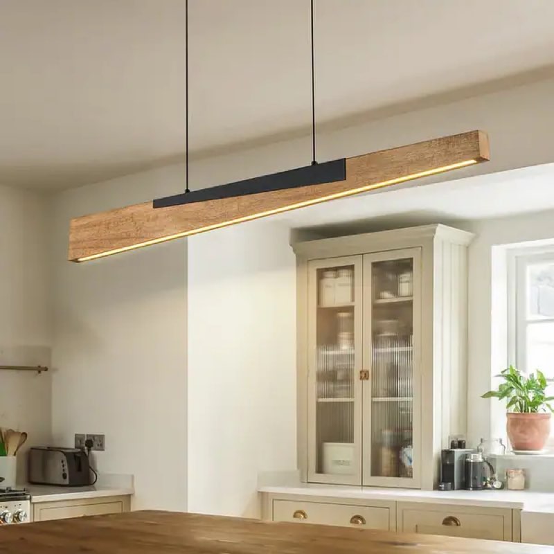 49" Dimmable LED Rustic Wood Linear Kitchen Island Pendant for Living/ Dining Room - 49.2" - Wood