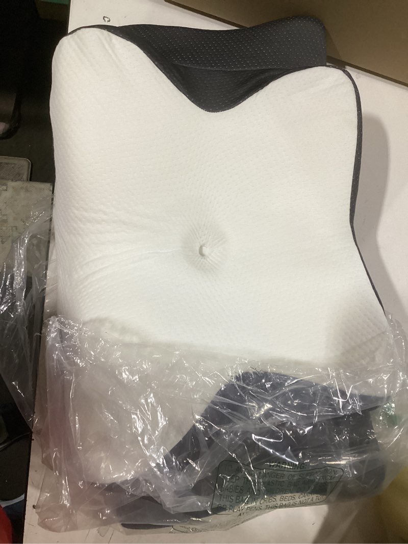 Condition photo showing As Is for (similar) cervical neck pillow for pain relief- memory foam orthopedic pillow, ergonomic contour pillows for side/back/stomach sleepers, adjustable height grey) grey butterfl