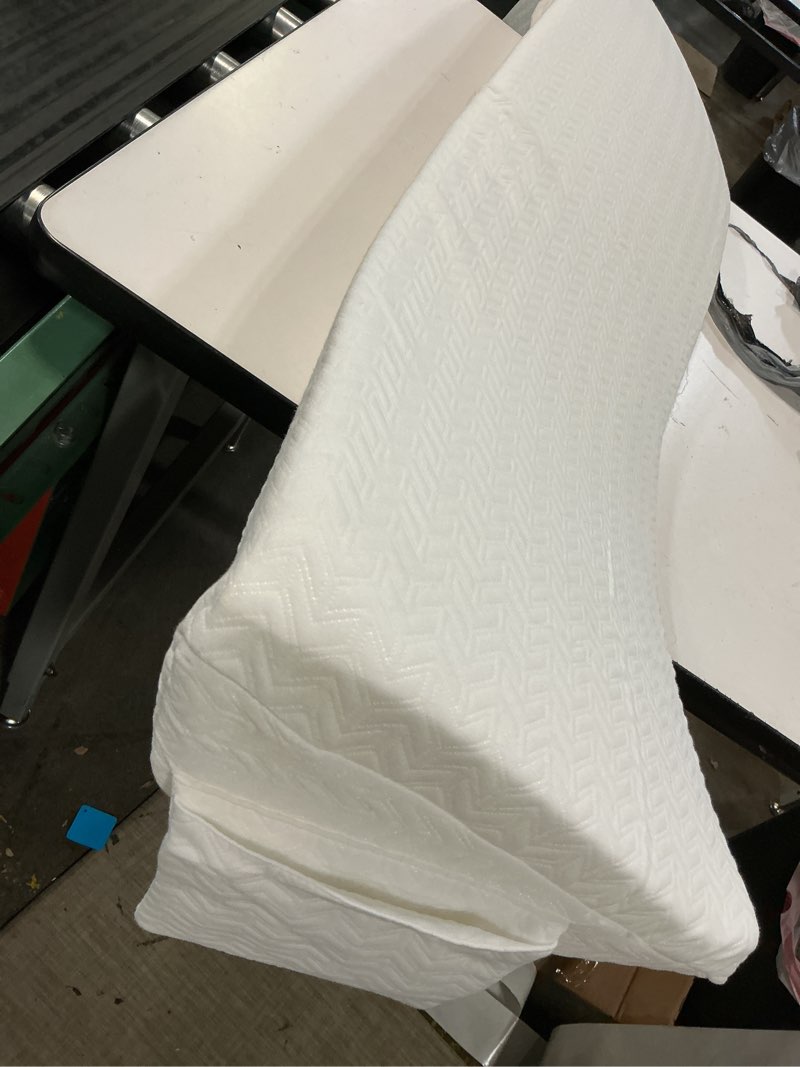 Condition photo showing As Is for vekkia king bed wedge pillow for headboard gap/bed gap filler/mattress wedge to fill 0-6" gap between headboard and mattress (white 76"x10"x6")