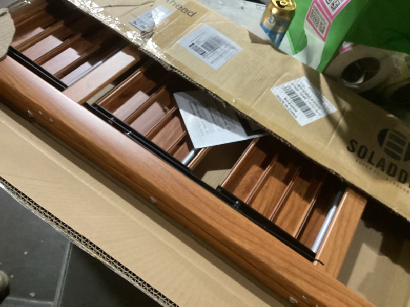 Condition photo showing Good Condition for soladder 3 step ladder, folding aluminum 3 step stool with anti-slip wide sturdy pedal, multi-use for home and kitchen use, space saving-woodgrain(300 lbs capacity) 3 step woodgrain