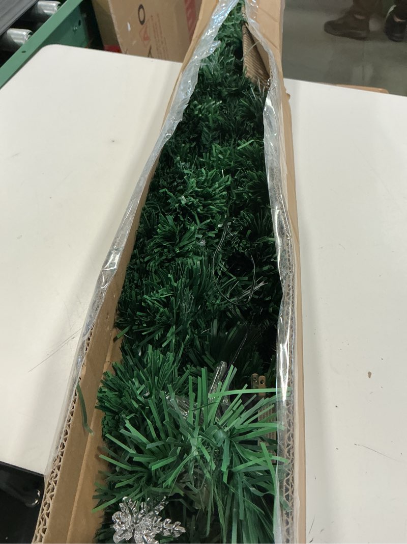 Condition photo showing As Is for Prsildan 4 FT Artificial Christmas Tree, Pre-Lit Optical Fiber Xmas Trees with Multicolor LED Lights, Snowflakes & Top Star, Lighted Christmas Tree Holiday Home Decor 4ft