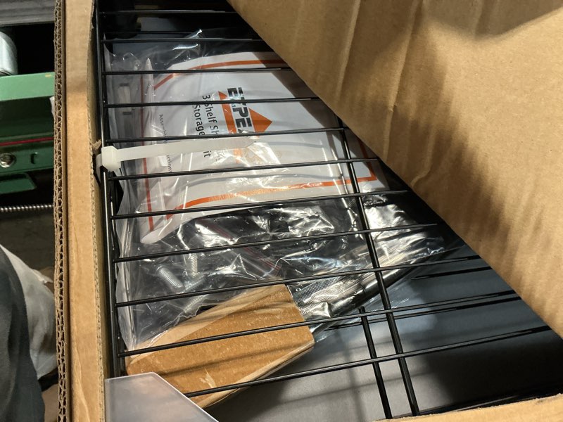 Condition photo showing New/Like New for ezpeaks 2-pack storage shelves, 3-shelf shelving unit with 3-shelf liners, adjustable rack, 30''w x 14''d x 30''h steel wire shelves, shelving units and storage for kitchen and garage