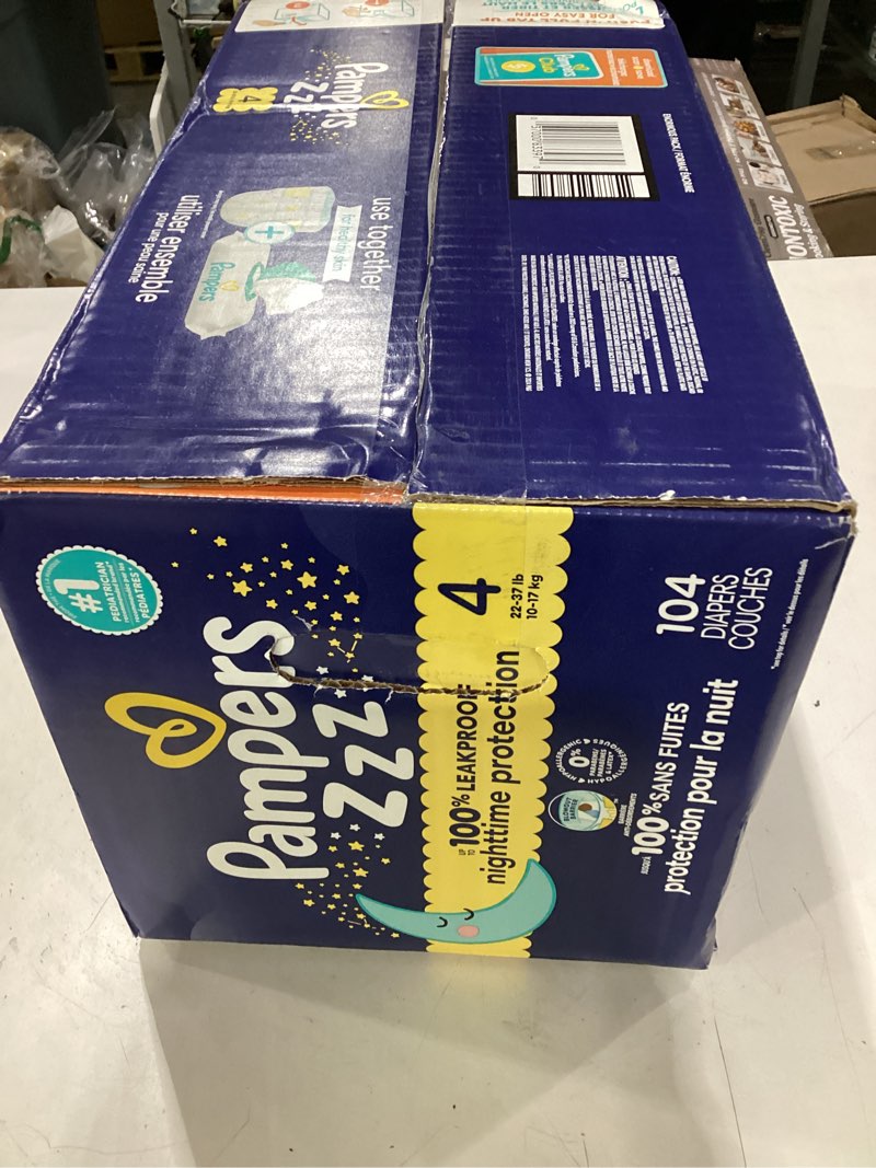 Condition photo showing Good Condition for pampers zzz overnight diapers, size 4 (22-37 lbs), 104 count, nighttime protection disposable baby diaper, night time leak and skin protection size 4 104