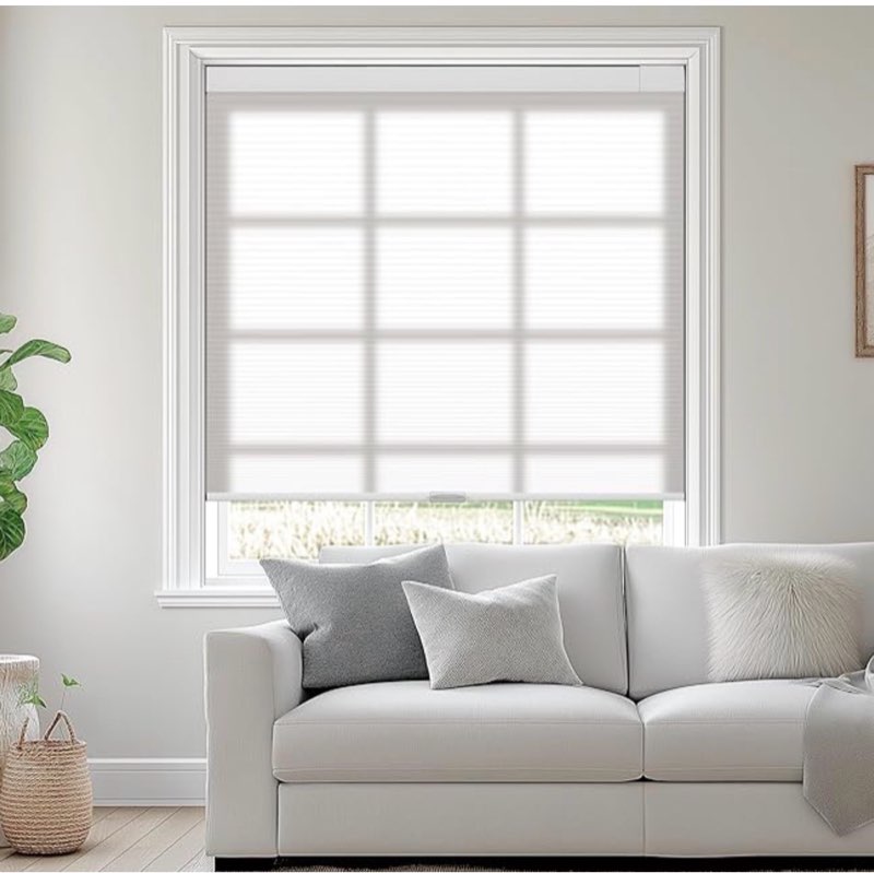 No Drill No Tools Blackout Cellular Shades Cordless Easy Install Honeycomb Blinds Thermal Insulated Noise Reduction Blinds for Indoor Windows,Light Filtering-White,23" W x 48" H