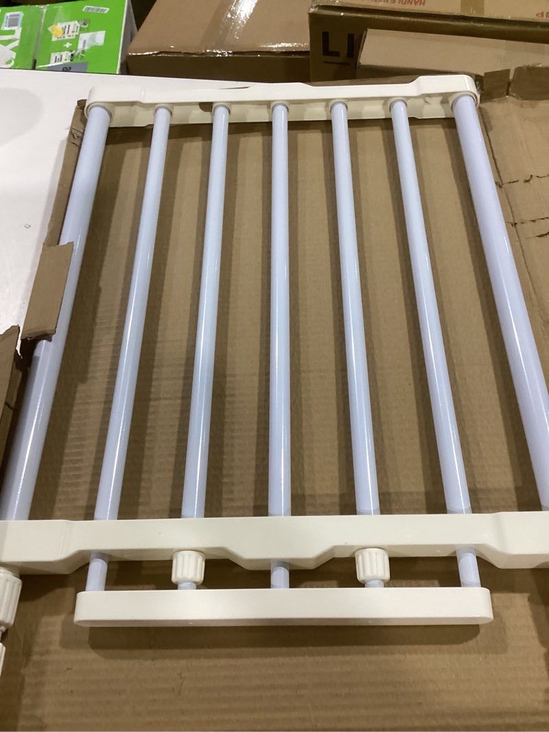 Condition photo showing Good Condition for Maerd Short Dog Gates for Doorways,Dog Gate to Step Over,Retractable Puppy Gate for Stairs Indoor with Door,15.7Inch Doggy Gate,Black and White Pet GATE (White, 29''-38'' W, 15.7' H) White 29''-38'' W, 15'' H