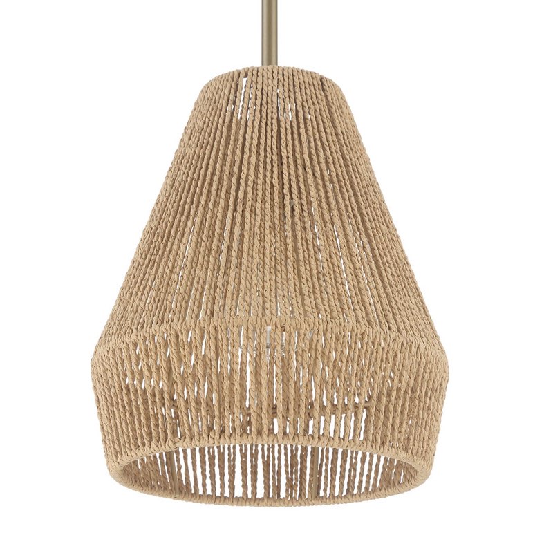 ACROMA Salem 1 -Light Satin Brass Rattan Modern/contemporary Drum Mini Hanging Pendant light