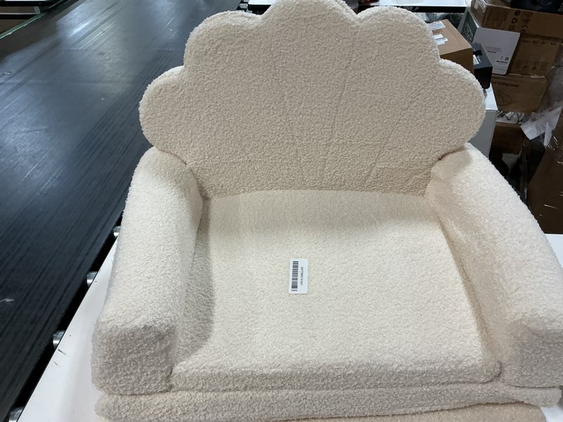 Condition photo showing Good Condition for 2-in-1 kids couch, toddler couch fold out, comfy toddler chair, convertible kids sofa to lounger with pocket and removable cover beige