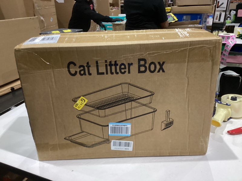 Condition photo showing Good Condition for 23.5" x 15.7" x 8" Stainless Steel Sifting Litter Box for Pine Pellets, XXL Large Pull-Out Cat Litter Box for Big Cats with High Sides, Metal Cat Litter Pan with Plastic Scoop &10 Urine Pads 8 Inch