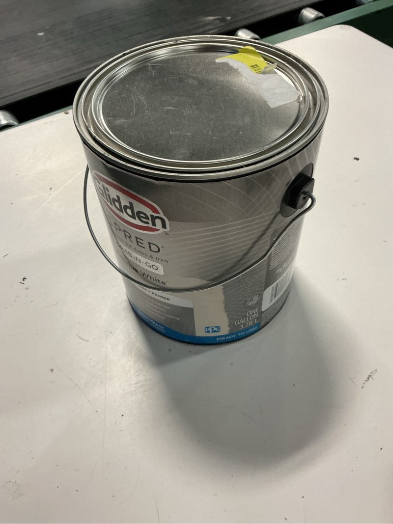 Condition photo showing As Is for glidden spred grab-n-go interior wall paint antique white / off-white  semi-gloss  1 gallon